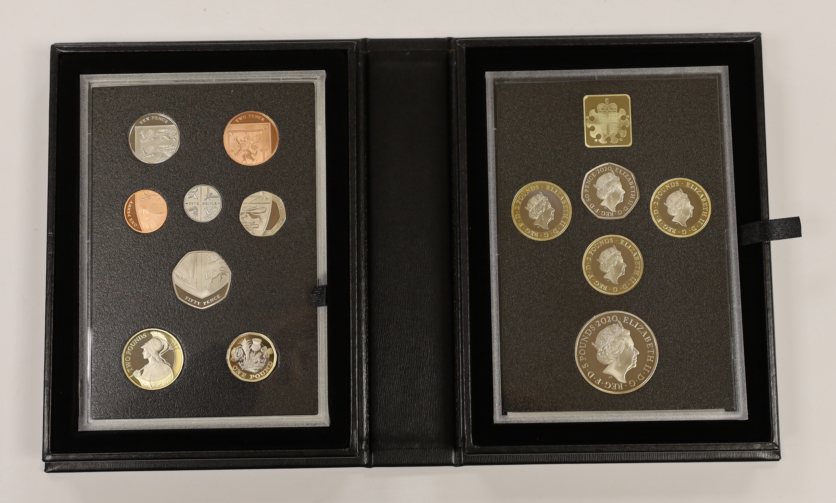 Three Royal Mint UK QEII Proof coin sets for 2020, 2021 and 2022, each containing definitive and commemorative coins, 3 cases